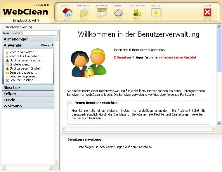 Benutzerverwaltung WebClean