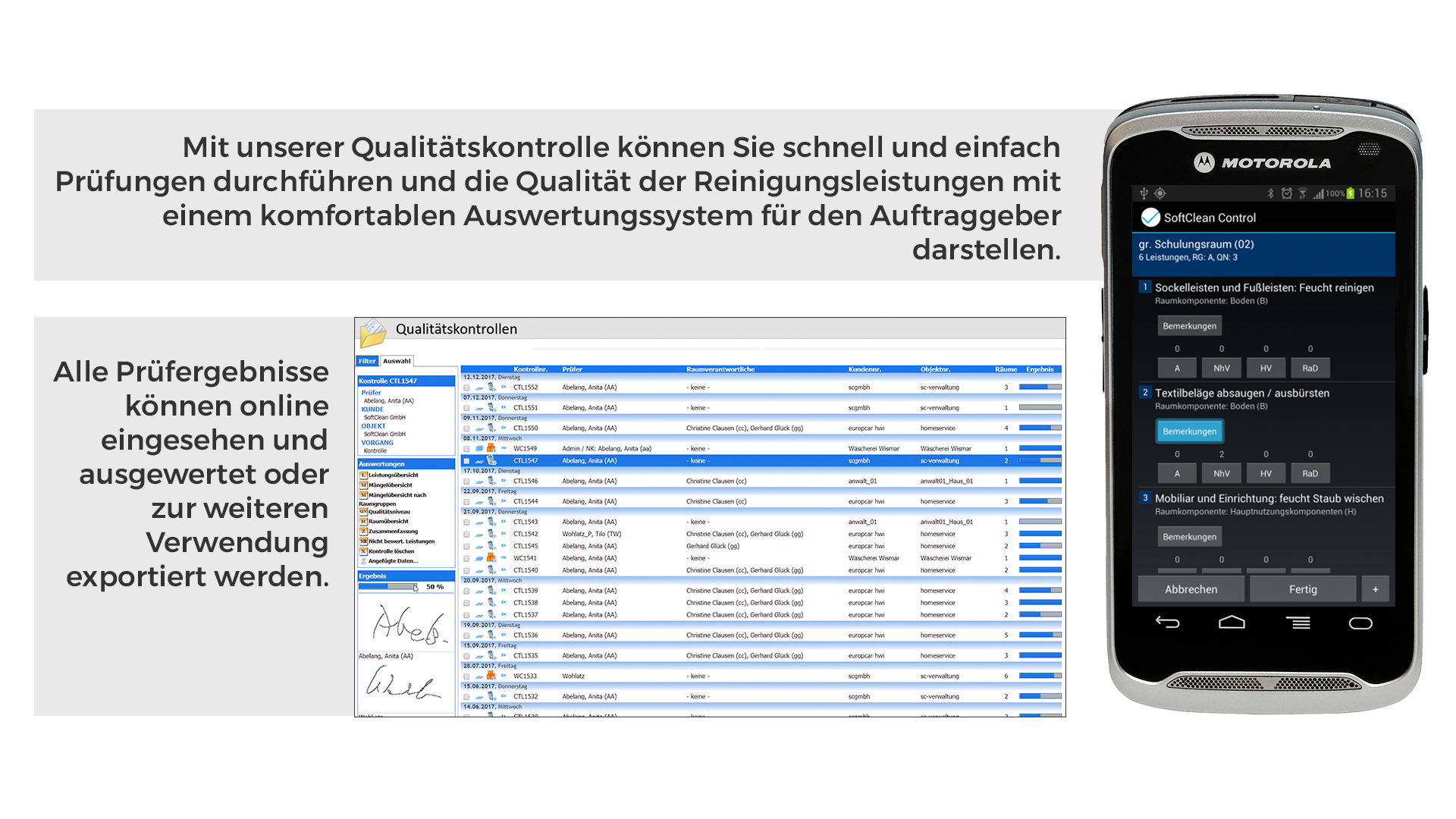 SoftClean Control und WebClean | Qualitätskontrolle und Nachweisführung